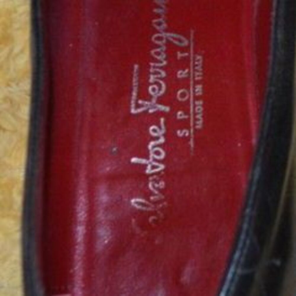 SALVATORE FERRAGAMO SPORT Square Toe Slides Black with Red Soles Vintage - Picture 8 of 8